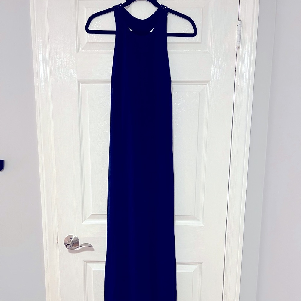 Size 6 Navy floor length gown with embellishments